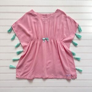 RUFFLE BUTTS EUC Bubblegum Pink Tassel Caftan Swim Coverup